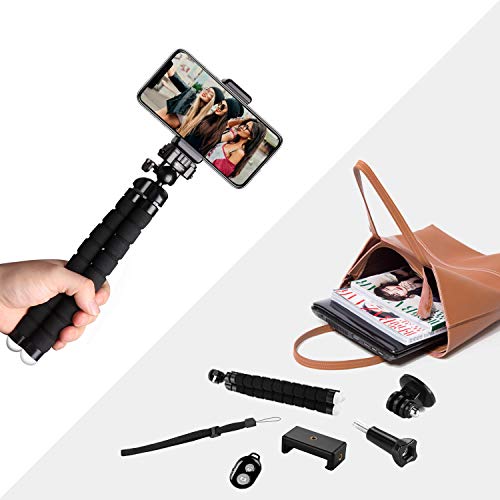 Zommuei Handy Stativ, Smartphone Stativ Flexibel Mini Dreibeinstativ Tripod Handy Halter Halterung mit Bluetooth Fernsteuerung Shutter Reise Stativ für iPhone, Samsung, Huawei, GoPro, Digitalkamera