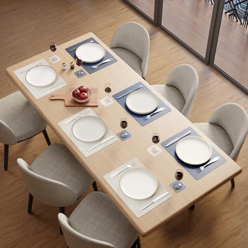 Image of Encasa XO Leather Dining Table Mat Set of 6 + 6 Coasters, 42x30 & 9 cm | Water & Heat Resistant Double-Layer Dining Table Mats | Wipeable & Durable Grey & Blue Placemats for Dining Table