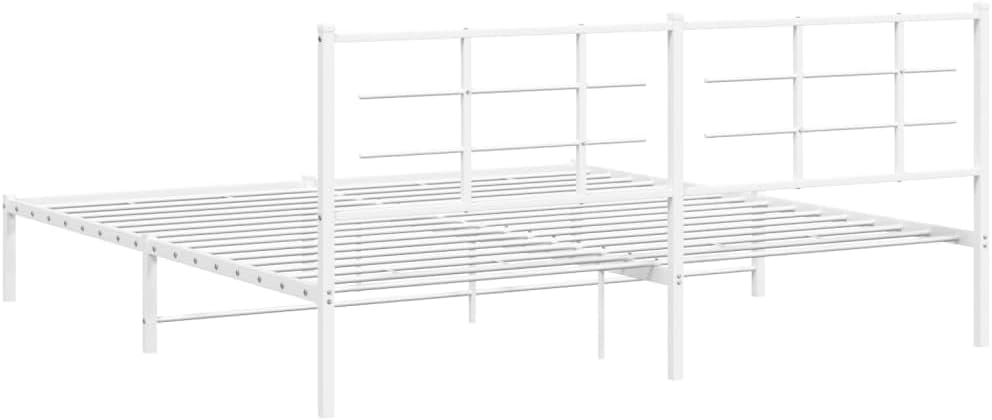 White Powder-Coated Steel Bed Frame Double Size with Headboard Modern Minimalist Bedroom Furniture Sturdy Heavy-Duty Platform Foundation for Mattress Support