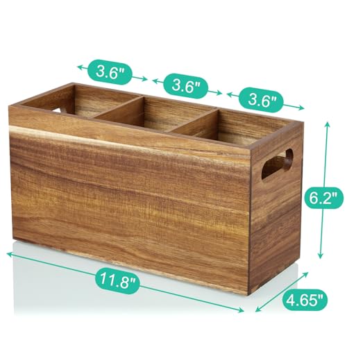 ALELION Acacia Wood Utensil Holder Organizer for Counter - Large Wooden Utensil Caddy for Countertop - 3 Compartment Cooking Tool Holder for Spatula - for Farmhouse Kitchen Decor and Accessories by ALELION - Used condition - Image 7