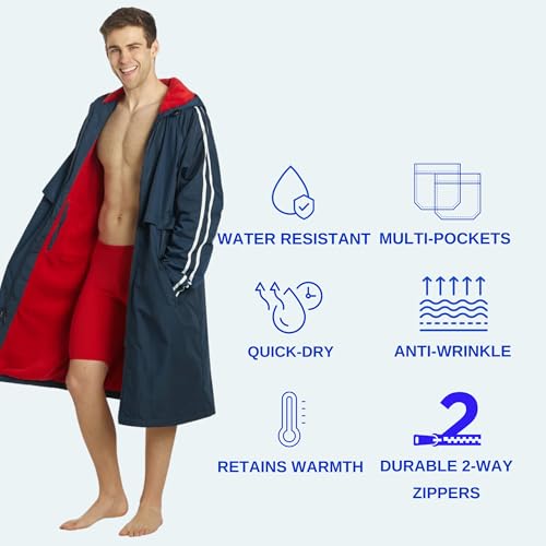 Sporti Unisex Swim Parka with Comfort Plush Fleece Lining, Multi Pocket Zipper - Water Resistant Swim Coats for Women & Men3
