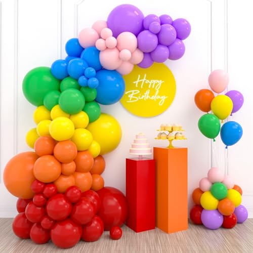 Rainbow Balloons Arch Kit, 113 pcs Assorted Colour Balloons Arch Different Sizes, 18 Inch 12 Inch 10 Inch 5 Inch Rainbow Balloons Garland for Birthday Party Decorations Wedding Baby Shower Anniversary