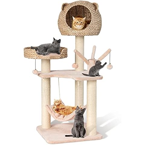 PETSITE Woven Cat Tree, Modern Cat Tower with Hammock & Scratching Posts, Cattail Condo & Top Perch, Cat Activity Tree for Indoor Cats Cover
