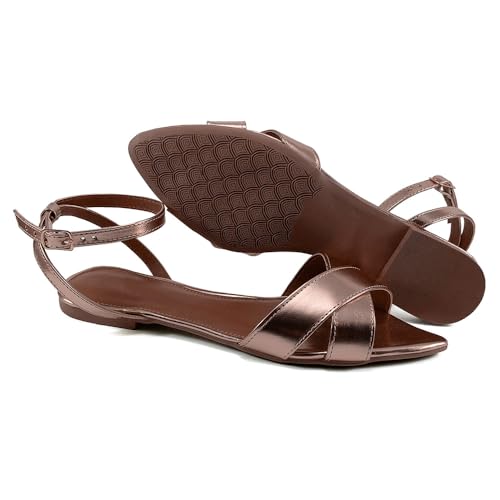 Sandália Feminina Rasteirinha Fivela Bico Folha Fino Moda (35, Rose)