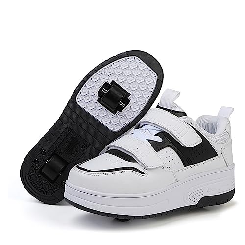 HUSHDML Zapatos Deportivos con Ruedas, Zapatos para Correr Al Aire Libre Multifuncionales, Zapatos De Patineta De Moda Zapatos con 2 Ruedas, para Adultos Jóvenes(1,41 EU)