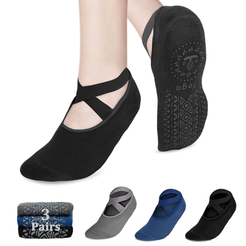 Image of Jaciya Pilates Socks Non Slip Socks for Women Yoga Ballet Dance Workout (Black /Dark Grey /Blue)