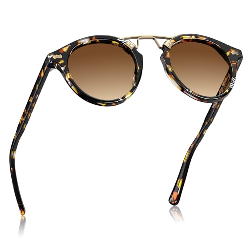 Image of CARFIA Double Bridge Small Acetate Sunglasses for Women Polarized, Retro Metal Brow Ladies Sunnies Fashion Round Eyewears