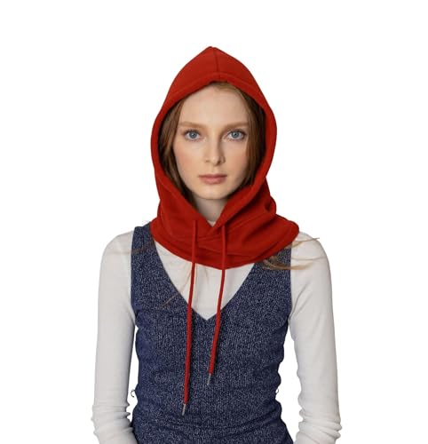 BA UNIQUE FASHION Unisex Sporty Snood Hat with drawstring Hood Scarf Neck Warmer Winter Balaclava Hood (Barn Red)