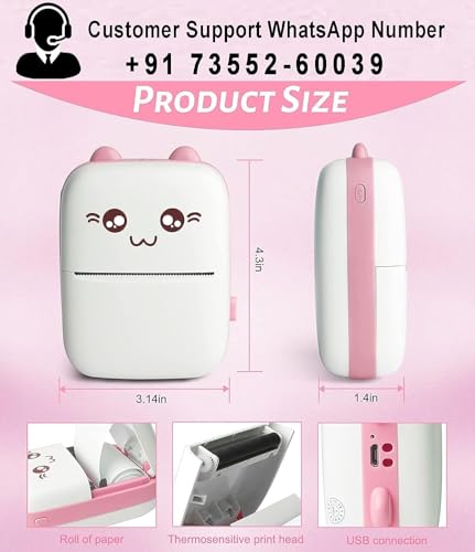 Image of TMY Mini Portable Thermal Printer Bluetooth Pocket Printer for Kids & Adults 57mm Inkless Photo & with 1 Roll+1 Extra Roll Prints B&W Notes& Stickers with 1 Year Warranty (TMYPP43)