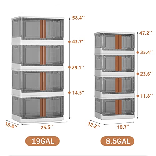 Storage Bins With Lids - 4 Packs 19Gal Plastic Storage Bins For Closet Organizers And Storage, Folding Storage Box, Stackable Storage Bins With Open Front Door, Collapsible Storage Bins With Wheels #TOP5