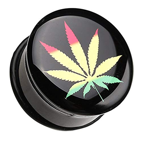 Covet Jewelry Rasta Cannibis Single Flared Ear Gauge Plug (9/16