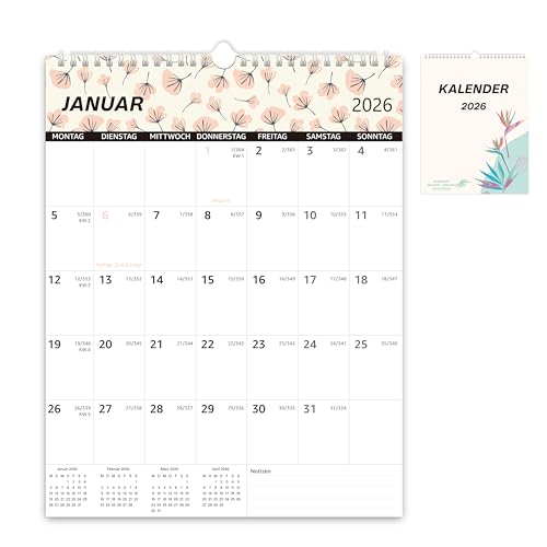 Kalender 2026 PDF zum Ausdrucken | Ausfüllbarer Wandkalender A3 A4 A5 | Deutsch | Familienkalender Vorlage | Organisation Alltag | Büro