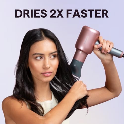 Wavytalk Hair Dryer with Diffuser, Blown Away Ionic Hair Dryer for Curly Hair with Comb, 1875W Fast Drying Blow Dryer with Ceramic Technology, 3 Attachments for All Hair Types, Light and Quiet, Rose Pink