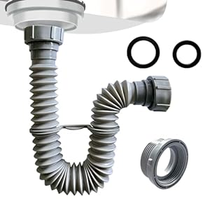VIVIDA Sink Drain Pipe 1-1/2 inch, Flexible Sink Drain Pipe, 7.5″-17.7″ Expandable Flexible P Trap for Bathroom Sink and Kitchen Sink, 1-1/4″ Adapter Included, 1 PACK