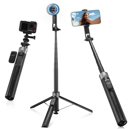 K&F CONCEPT 180 cm Selfie Stick Tripod for iPhone, 3-in-1 Clip, Magnetic & 1/4 Screw Phone Tripod, MagSafe Tripod Compatible with iPhone 17/16/15, GoPro Hero, Insta360 X5, DJI Osmo Pocket 3(Black)