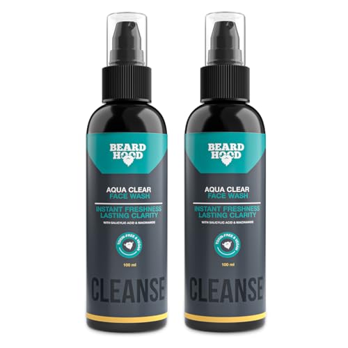 Image of Beardhood Aqua Clear Face Wash for Men | Fight Acne & Pimples, Brighten Skin, Clears Dirt, Oil Control, Refreshing Feel - Multi-Action Formula - Pack of 2