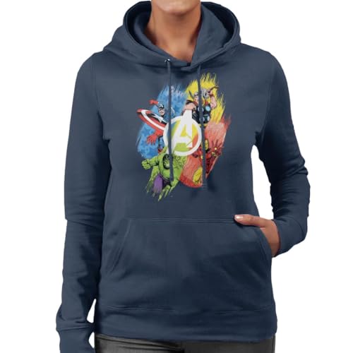 All+Every Marvel Avengers Captain America Thor The Hulk And Iron Man Women's Hooded Sweatshirt Navy Blue