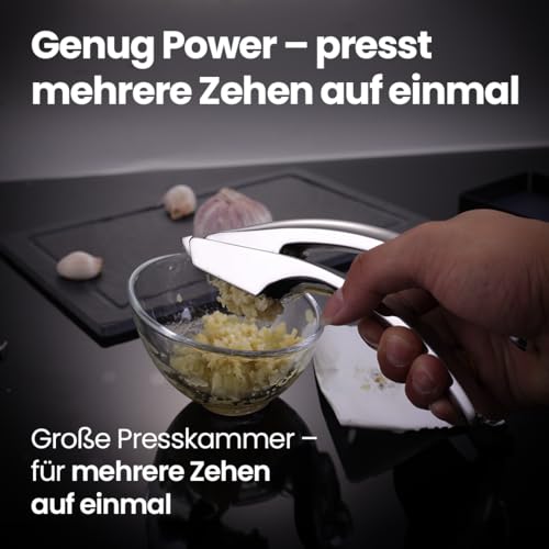Knoblauchpresse Edelstahl Set mit 2 Aufsätzen | Knoblauch Presse für Knoblauchpaste & Stücke | Garlic Press für Knoblauch & Ingwer (kein Schälen notwendig) | Spülmaschinenfest 5 Jahren Garantie