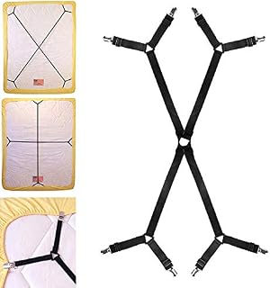 Librao Adjustable Bed Sheet Fasteners Suspenders Mattress Strong Clip Grippers Elastic Holder 8clips Fitted Matress Gripper Criss Cross Bed Sheet Clips, Black, Small