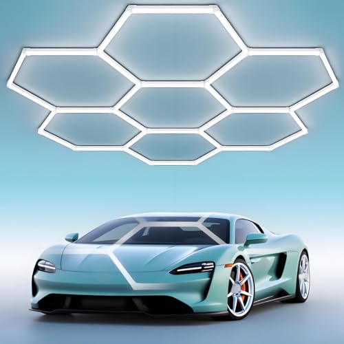 Plafonnier LED Hexagonal à grilles, 7 Ampoules hexagonales (30 lumières), 21 000 lumens, éclairage LED Ultra-Lumineux pour Le détail de la Voiture, pour Mur