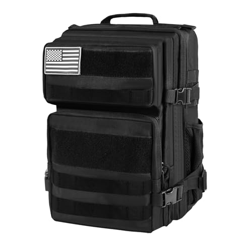 aiGear 25L Tactical Backpack, MOLLE Hiking Daypack, Black