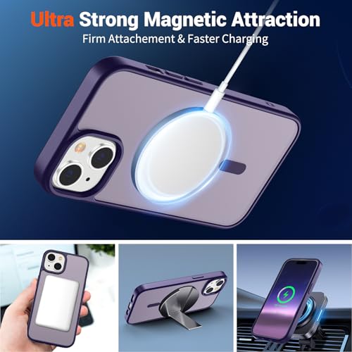 Image of SUPFINE Magnetic for iPhone 15 Case (Compatible with MagSafe) (Military Grade Drop Protection) Slim Translucent Matte Shockproof with Anti-Fingerprint Phone Case, Dark Purple