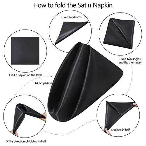 Counfeisly 12 Pack Square Satin Dinner Napkins, 20x20 Inches Silky Soft Smooth Table Cloth Napkins for Restaurant Weddings Banquet Party Decoration, Black by Counfeisly - Image 7