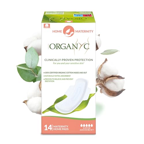 Organyc Home Postpartum Pads, Certified Organic Cotton Pads for Women, Large Pads for Heavy Flow...