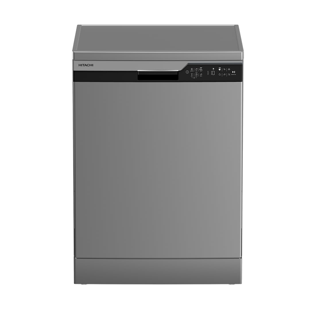 Hitachi Dishwasher Freestanding, 14 Place Setting, 6 Programs, Intensive Wash, Glass Care, Inverter Motor-Turbo Washing, Gentle washing at 40 °C, Silent Dishwasher, Overflow Safety, Inox, HDF-F146VS 14 PLACE Hitachi Dishwasher