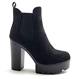  Angkorly - Zapatillas Moda Botines Botas Biker - Moto Sexy Glamour Chelsea Boots Mujer Simple básica Tacón Ancho Alto 11.5 CM - Negro PU LH56 T 37