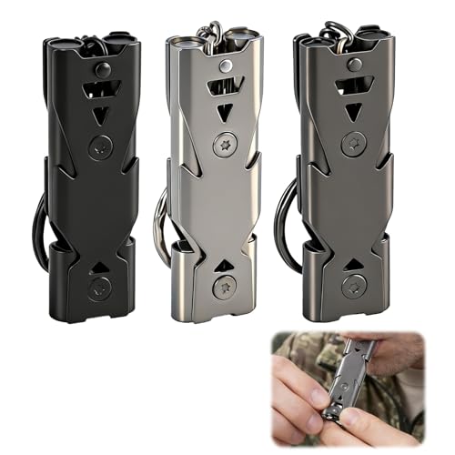 Lot de 3 Sifflets de Secours en Acier Inoxydable, 150 DB avec Porte-clés et Mousqueton - pour Randonnée, Survie, Urgences, Cours de Sport, Camping, Protection Personnelle et Entraînement