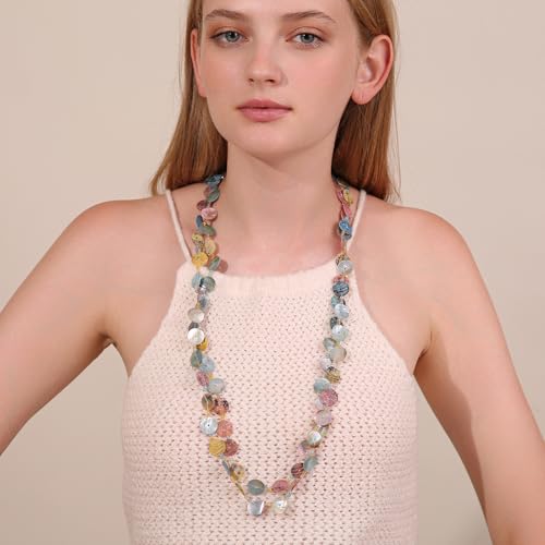 Layered Necklaces for Women, Multi Strand Boho Long Beaded Statement Piece with Shell & Coin Chunky Details2