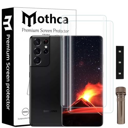 Image of Mothca Curved UV Tempered Glass Screen Protector for Samsung Galaxy S21 Ultra | Transparent | Pack of 2 | Borderless Full Screen Coverage with UV Installation Kit