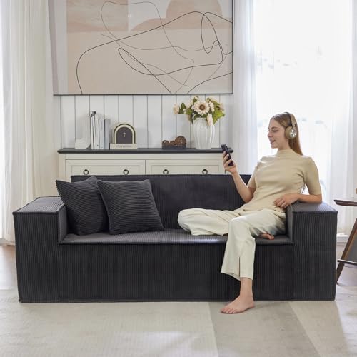 SUYOLS Corduroy Cloud Couch 3-Seater, Memory Foam, Dark Gray