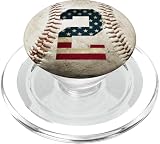Baseball number 2 with American USA flag phone stand PopSockets PopGrip: Swappable Grip for Phones & Tablets PopSockets PopGrip for MagSafe