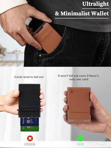 Image of TOYFID Slim Wallet for Men - Pop Up Card Holder Wallet,Minimalist Business Wallet,Credit Card Wallet with Money Pocket,Metal Card Case Wallet,RFID Blocking,Can Hold 6 Credit Cards