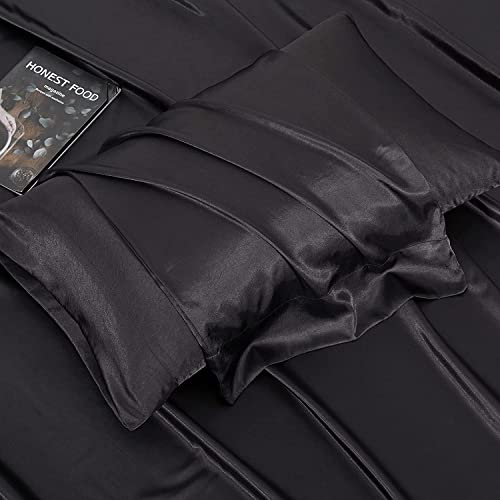image for T Tersely 4 Piece Satin Sheets Queen Size Black Satin Bed Sheet Set,De