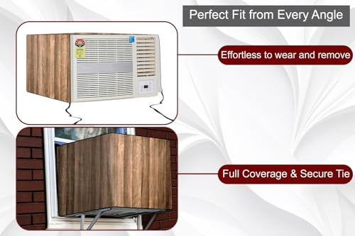 Image of The Furnishing Tree Window AC Cover for 1 Ton capacity PVC Waterproof and Dustproof Wooden Pattern Brown
