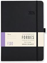 2026 Diary A5 Day to a Page | Forbes Daily Appointment Diary for Work | 8am–7pm Scheduling, Ribbon Marker & Elastic Closure | Hardback Business Planner with Pocket | Black