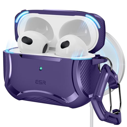 ESR Airpods3 ケース 2021 AirPods 第3世代 ケース 2021専用 (USB-C/Lightningケーブル対応) 磁気ロック式 MagSafe対応 エアーポッズ ケース パープル