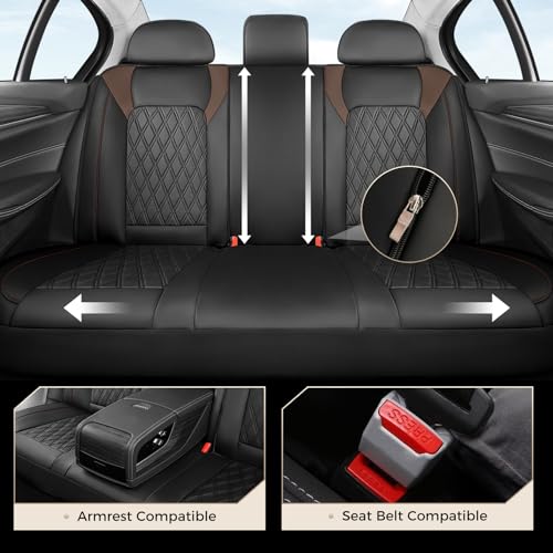 Image of Coverado Leather Seat Covers, Front and Back Seat Covers for Cars, Waterproof Automotive Seat Covers Car Seat Protector Car Seat Cushion Universal Interior Truck Accessories Fit Most Cars Black&Coffee