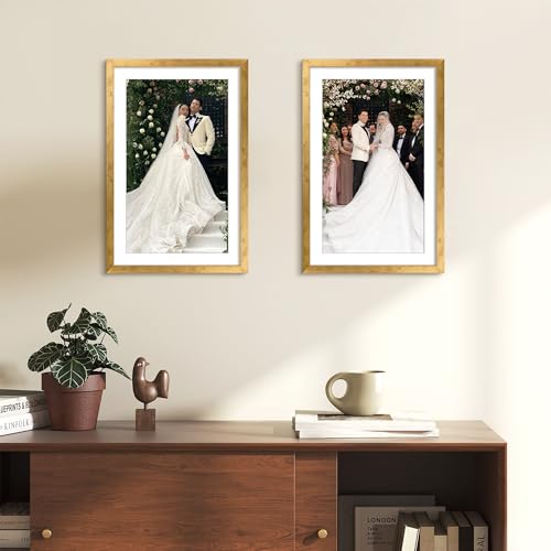 Image of upsimples 11x17 Picture Frame, Display Pictures 9x15 with Mat or 11 x 17 Without, Wall Hanging Poster Frames, Bronze, 1 Pack
