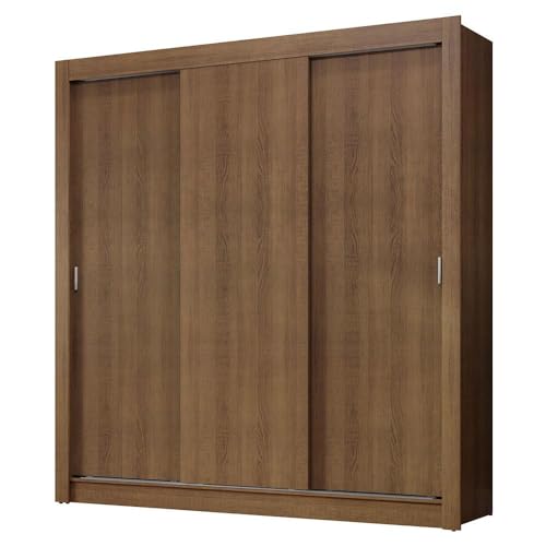 Image of Madesa 3 Sliding Doors Wardrobe Ample Storage Wooden Almirah 170 Cm with Shelves and Hanging Units for Bedroom - Brown