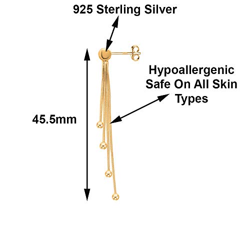 Savlano 925 Sterling Silver 18k Gold Plated Dangle Drop Ball Tassel Stud Earrings For Women and Teens Comes In White Gold, Yellow Gold & Rose Gold Colors Comes With Savlano Gift Box3