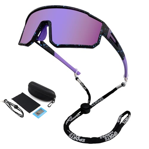 NAMIS Gafas Ciclismo Hombre Mujer UV400 Gafas Running Ajustables Gafas de Sol Deportivas Anti Viento Polarizadas Gafas Bicicleta para Correr Esquí Pesca Conducción Púrpura