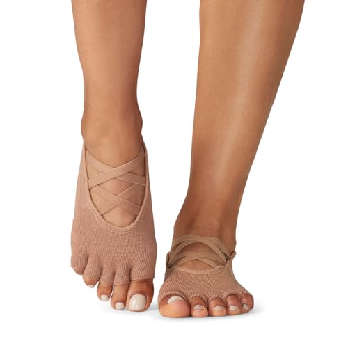 Image of toesox Bellarina Half-Toe Grip Socks for Women, Pilates Socks with Non-Slip Grippy Sole for Yoga, Barre, Dance and Ballet