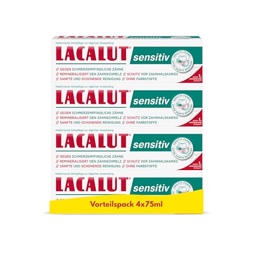 LACALUT Sensitiv Zahncreme 4er-Pack I Für eine sanfte Zahnpflege I Reduziert die Schmerzempfindlichkeit I Schützt Zähne & Zahnfleisch I 4x 75ml