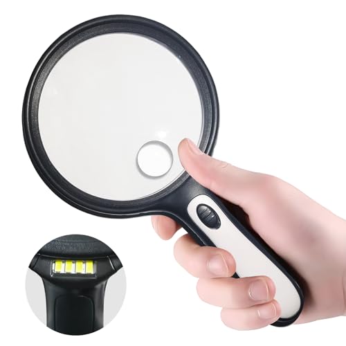Lupe mit LED-Licht 30-60x Vergrößerung für Senioren - Handlupe mit 4 LED, Linsentuch zum Lesen, Sehbehinderung, Juwelier, Handwerk, Bücher (Schwarz)