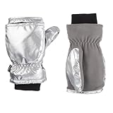 Isotoner Iridescent Sleekheat Women's Flip Top Mitten – Insulated, Water Repellent, Touchscreen, Plush Lining, Silver, Small/Medium