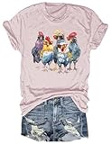 Women's Summer Chicken Printed T-Shirt Funny Cute Animal Graphic Tees Tops(Pink,M)